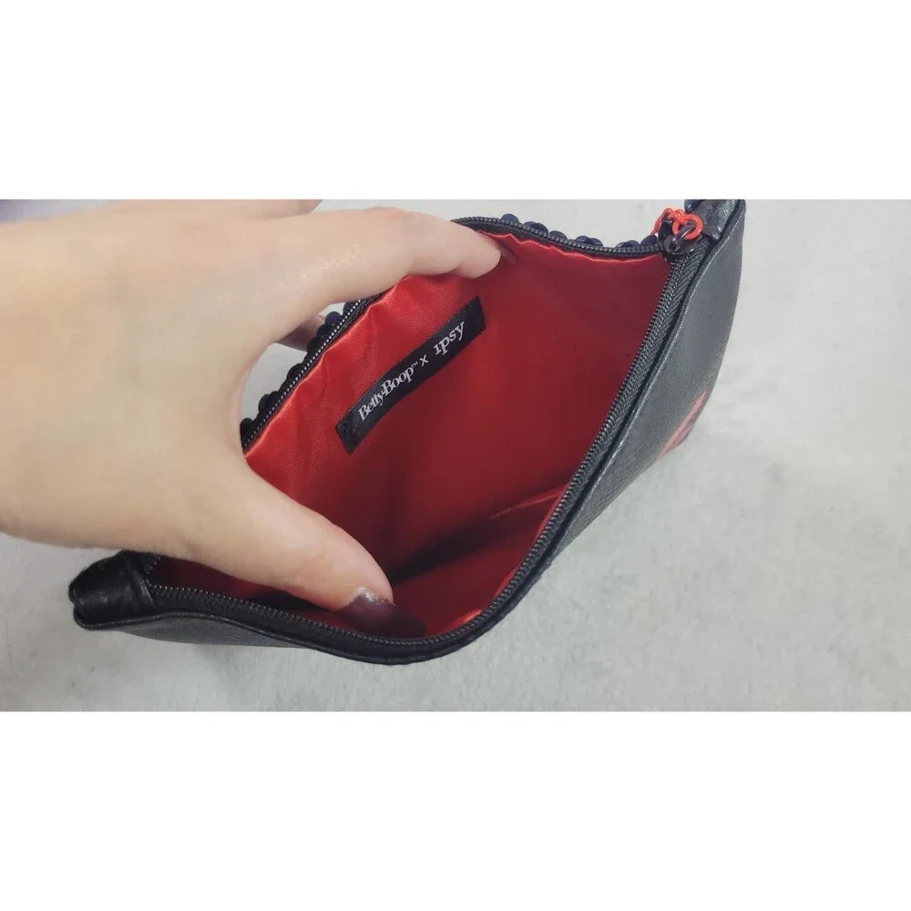 Betty Boop x Ipsy Black Sequin Makeup Bag Red Silhouette Heart Charm Glam Pouch